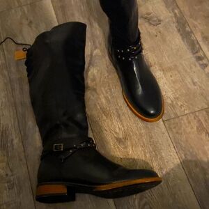 Black Studded Knee-High Boots